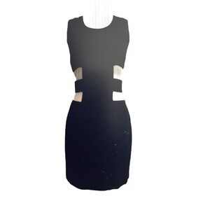 Nomia Dress Size 2 Black Silk Cutout with Mesh Tan Panels Short Sheath